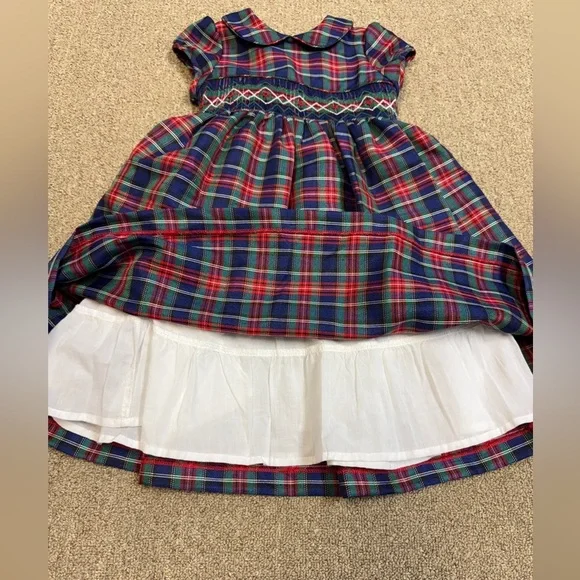 Laura Ashley: Girls.Navy / Green / Red Smocked Plaid Holiday Dress, Size 3T - Picture 9 of 12